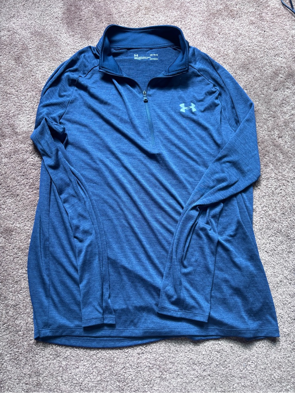 Under Armour Men's Long Sleeve Quarter-Zip Pullover - Blue with Light Blue Logo